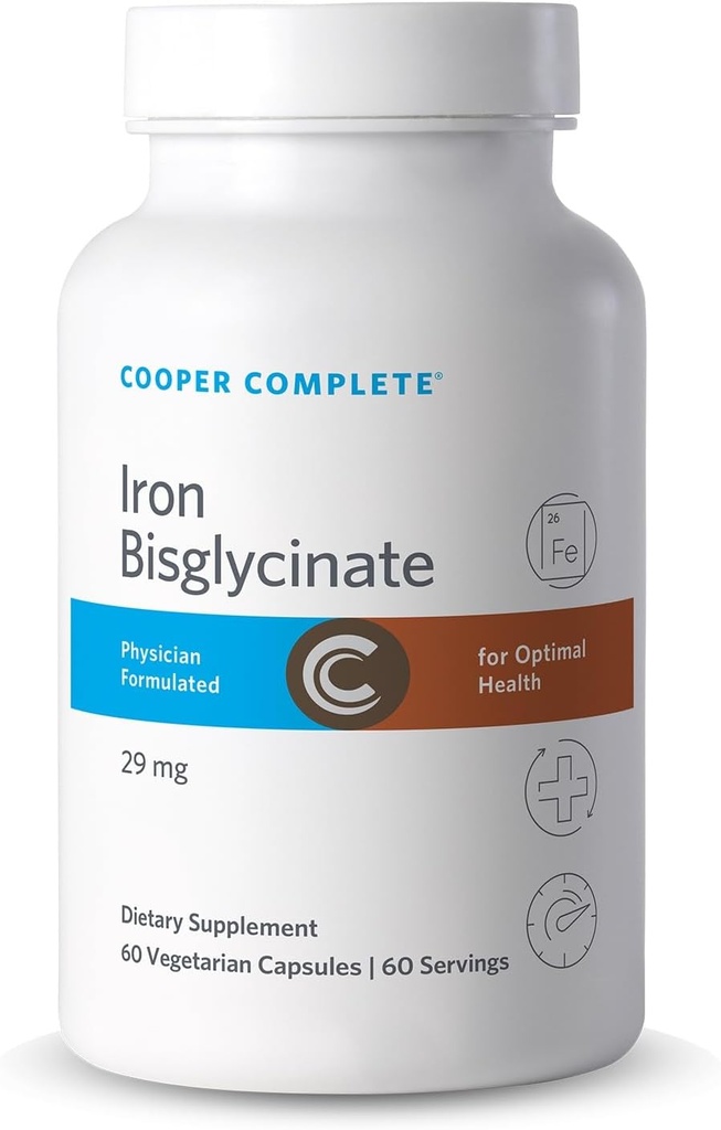 Cooper Complete Iron Bisglycinate. 29mg per tablet. 60 kapsler pr. flaske. Pakning med 1