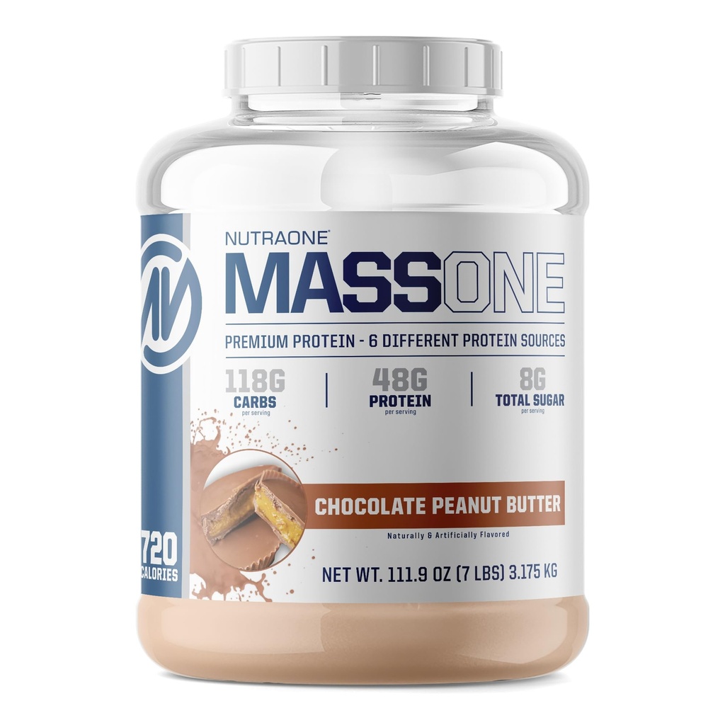 NutraOne Massone Mass Gainer Protein Powder Gain Mass Protein Meal Erstatning (Chocolate Peanut Butter - 7 lbs.)