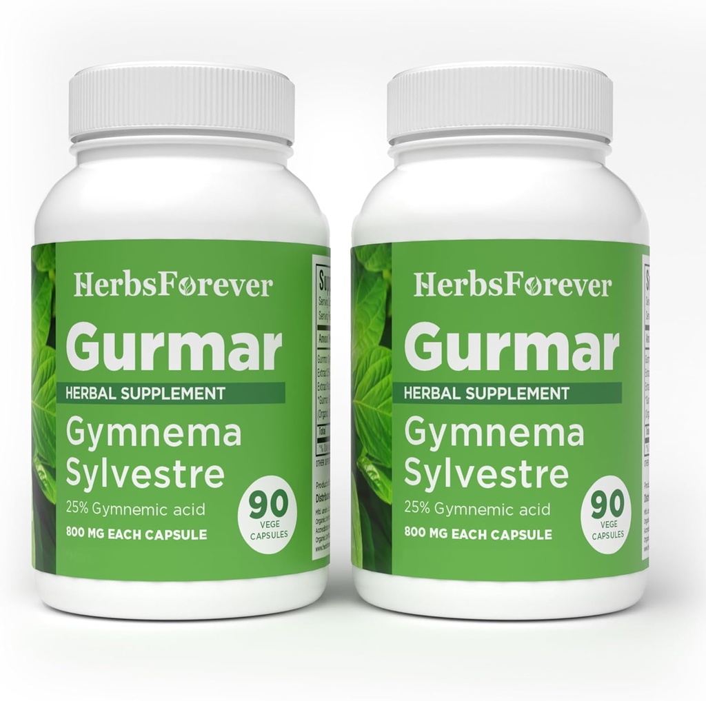 HerbseveryGurmar Kapsler - Gymnema Sylvestre - Herbal Supplement - 90 Kapsler (pakke med 2)