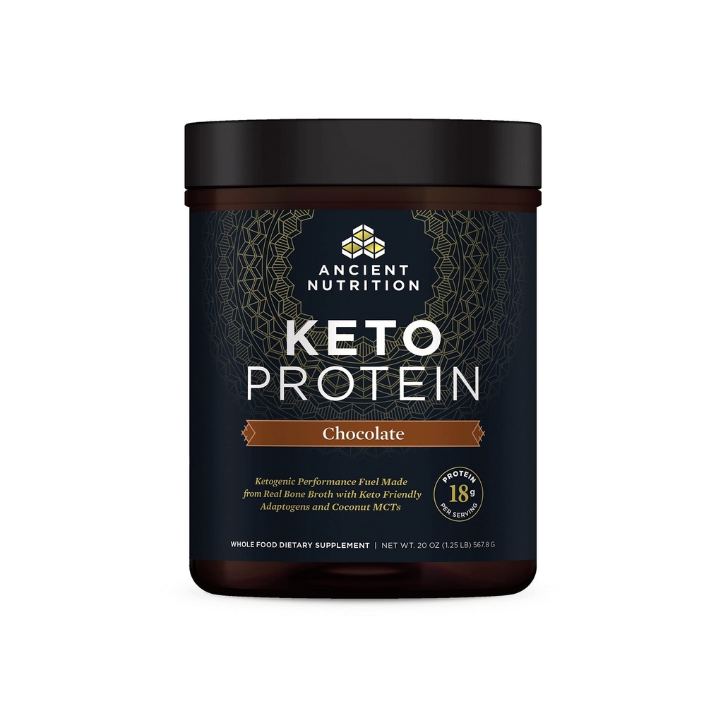 Ancient Nutrition Keto Protein Powder, Ketoprotein med Fedtstoffer fra Bone Broth og MCT Oil, Chokolade, 18g Protein 10g Fedt Per Servering, Gluten Free, Low Carb, Paleo Friendly, 17 Servering