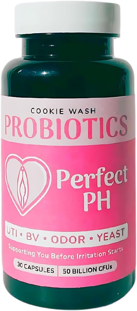 Cookie Wash Perfect PH Probiotika til kvinder - PH Balance, fordøjelsesfremmende, UT, & Feminin Health - 50 milliarder CFU - 14 unikke trains til kvinder - 30 CT