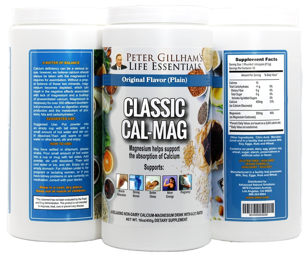 Peter Gillhams Cal- Mag, Høj Absorption 2: 1 Calcium & Magnesium Citrate Powder; Understøtter en sund reaktion på stress, Muskulært & Knoglehelbred, Reducere kramper, Unflavored 16 oz