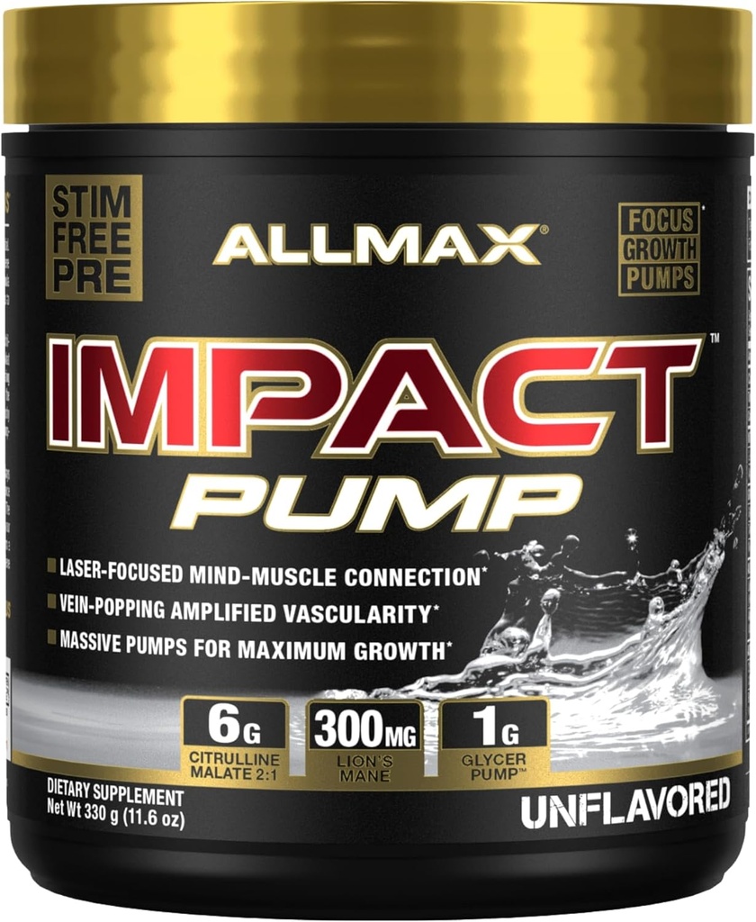 ALLMAX Nutrition Impact Pump Stim Free Pre Workout, 30 Servings (Unflavored)
