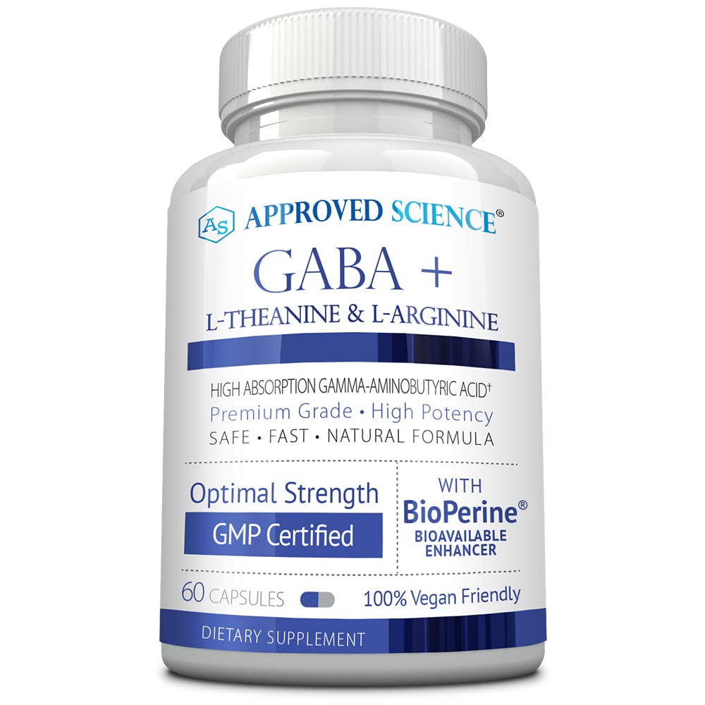 Godkendte Science GABA + - fremme ro, forbedre søvn, Boost Mood - GABA, L-Theanin, L-Arginin, B6-vitamin, BioPerine - høj absorption - 60 kapsler - Vegan