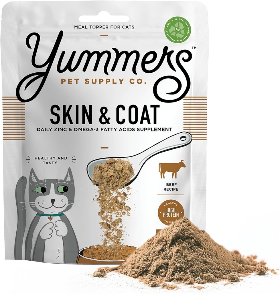 Yummers Premium Skin & Coat Supplement til Kat, Zink & Omega-3 Fedtsyrer Kosttilskud, Oksekød Opskrift, 4 oz. - All- Natural Cat Kosttilskud Toppers - Smag Cat Food Topper til Hud & Coat Sundhed
