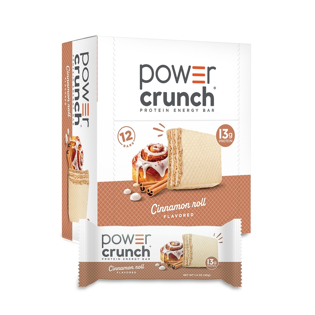 Power Crunch Protein Wafer Bars, High Protein Snacks med lækker smag, kanel roll, 1,4 Ounce (12 Greve)