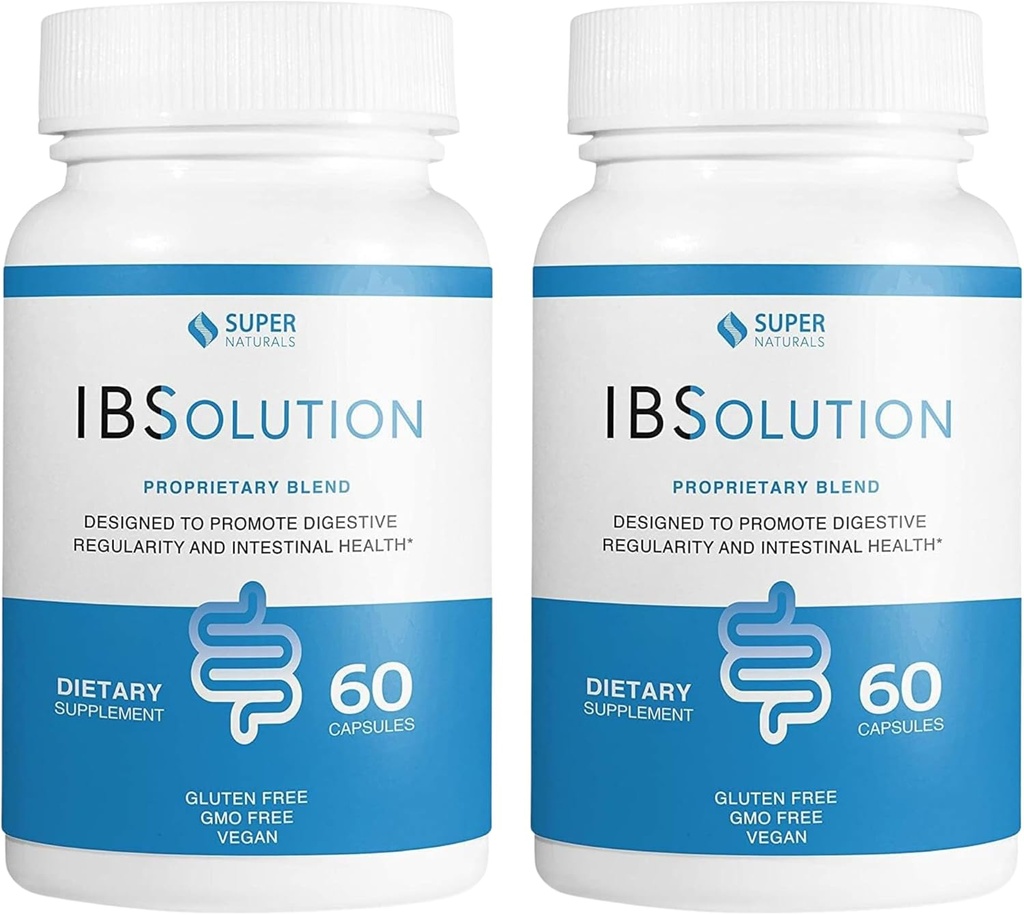 IBSolution - fordøjelsessygdomme supplement, gas, bloating, diarré, obstipation Relief, abdominal smerte, med psyllium, fremme regelmæssighed, understøtter Gut sundhed, Lavet i USA - 60 Veganske kapsler, 2 - Pack