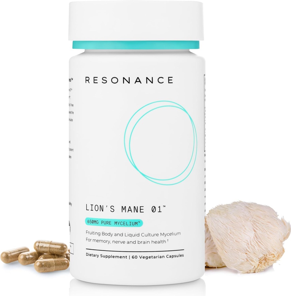 Lions Mane 01 ™ - Organic Premium Lions Mane Mushroom Extract Supplement 124; Fruiting Body & Pure Mycelium