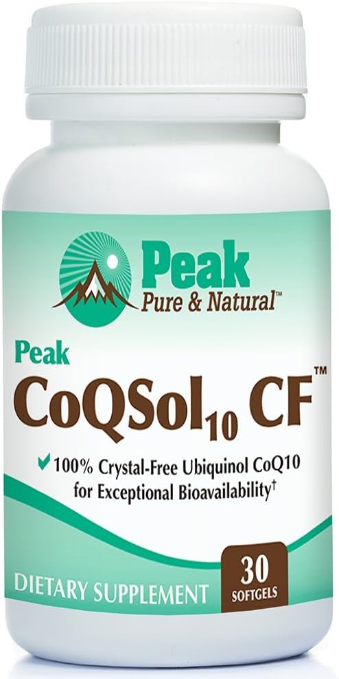 Peak CoQSol10 CF - 100% Crystal- Free Ubiquinol CoenzymeQ10 for forbedret biotilgængelighed - Ubiquinol CoQ10 - Natural Energy Booster - Understøtter immunitet, hjerne og hjerte sundhed (30 Softgels)