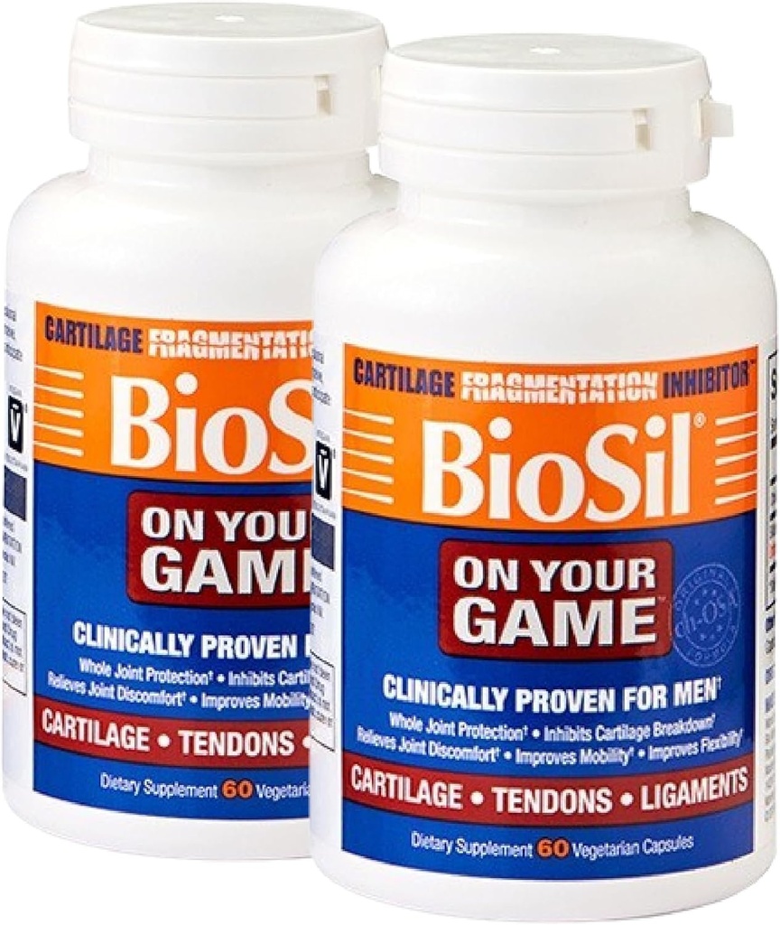 Biosil On Your Game - 60 Veggie Capsules, Pack of 2 - with Patented Ch- OSA Complex - Øge Collagen produktion til fælles smertelindring, fleksibilitet & rækkevidde af bevægelse - GMO fri - 60-dages forsyning
