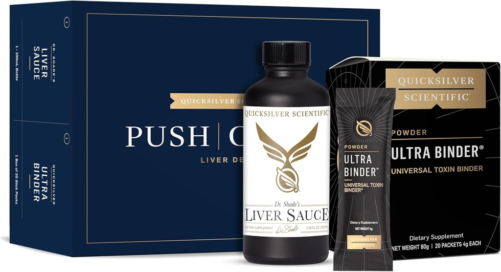 Quicksilver Scientific PushCatch Lever Detox Rense - 2 stykke Kit med Ultra Binder (Pakker) & Lever Sauce (Lever Support Supplement med mælk tidsel ekstrakt) til støtte GI Detox & Toxin Binding