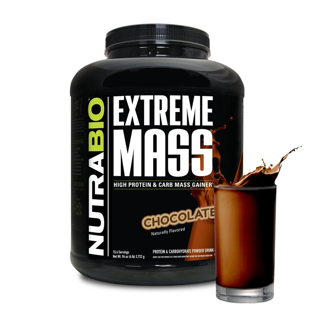 Nutrabio Ekstrem Mass Gainer Protein Powder, 53G Protein, Ren Vægt Gainer, Øge muskelmasse, Fuld Spektrum Aminosyre - Chokolade, 6 Pund