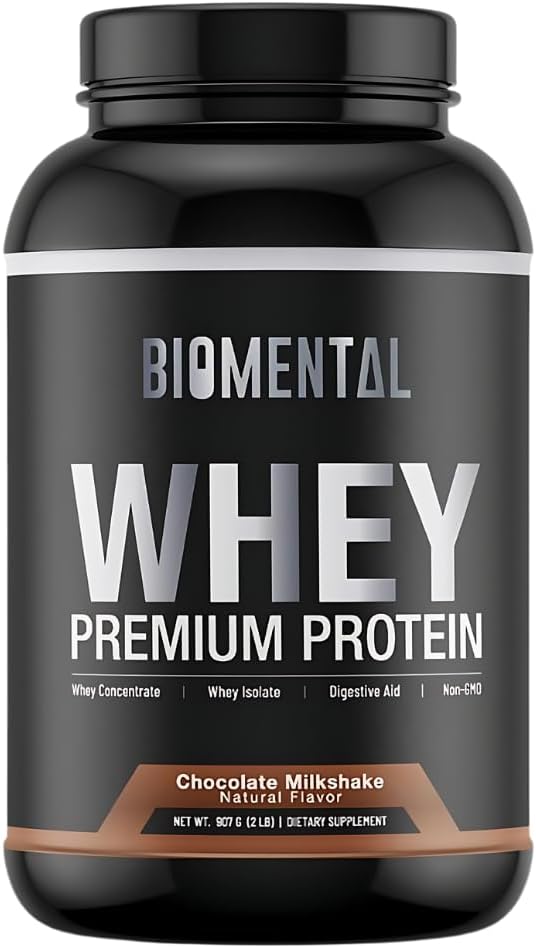 Biomental Chocolate Whey Protein Powder - Rich Flavor for Muscle Growth & Recovery - Premium Fitness Nutrition Supplement - Zero Kunstig Artificial Artificials & Sweeteners - Protein Supplement 2 Pounds