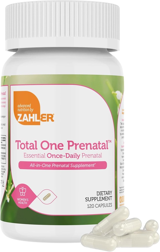Zahler - Total One Prenatal Vitamins for Women (120 Count) Daily Multi Vitamin Prenatals with Folic Acid, Iron, Zinc & 19 Other Essential Vitamins & Minerals - Kosher Pre Natal Multivitamin Capsules