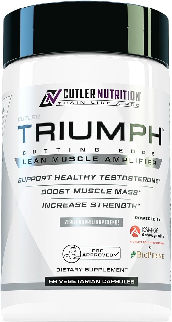TRIUMPH Testosteron Booster for mænd: Bedste Test Booster og Østrogen Blocker for Mænd med DIM, KSM 66 Ashwagandha, og Boron Citrate, Byg naturlige Lean muskelmasse og styrke, 56 Veggie kapsler