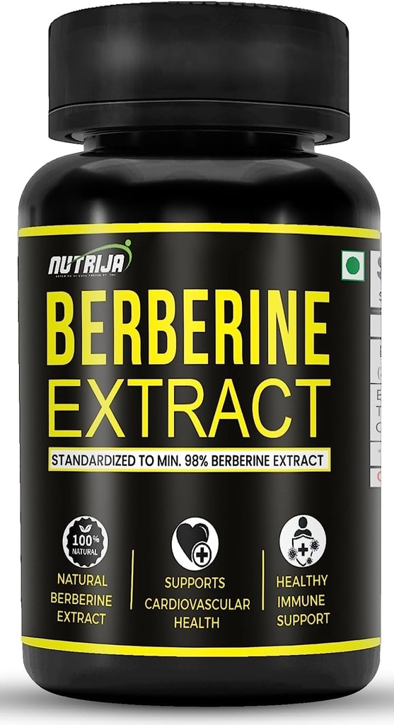 Berberine Extract 500mg Kapslerne er 124; Standardiseret til min 98% Berberine Extract er 124; Natural Berberine Extract er stærkt renset & Bioavailable (60 Kapsler)