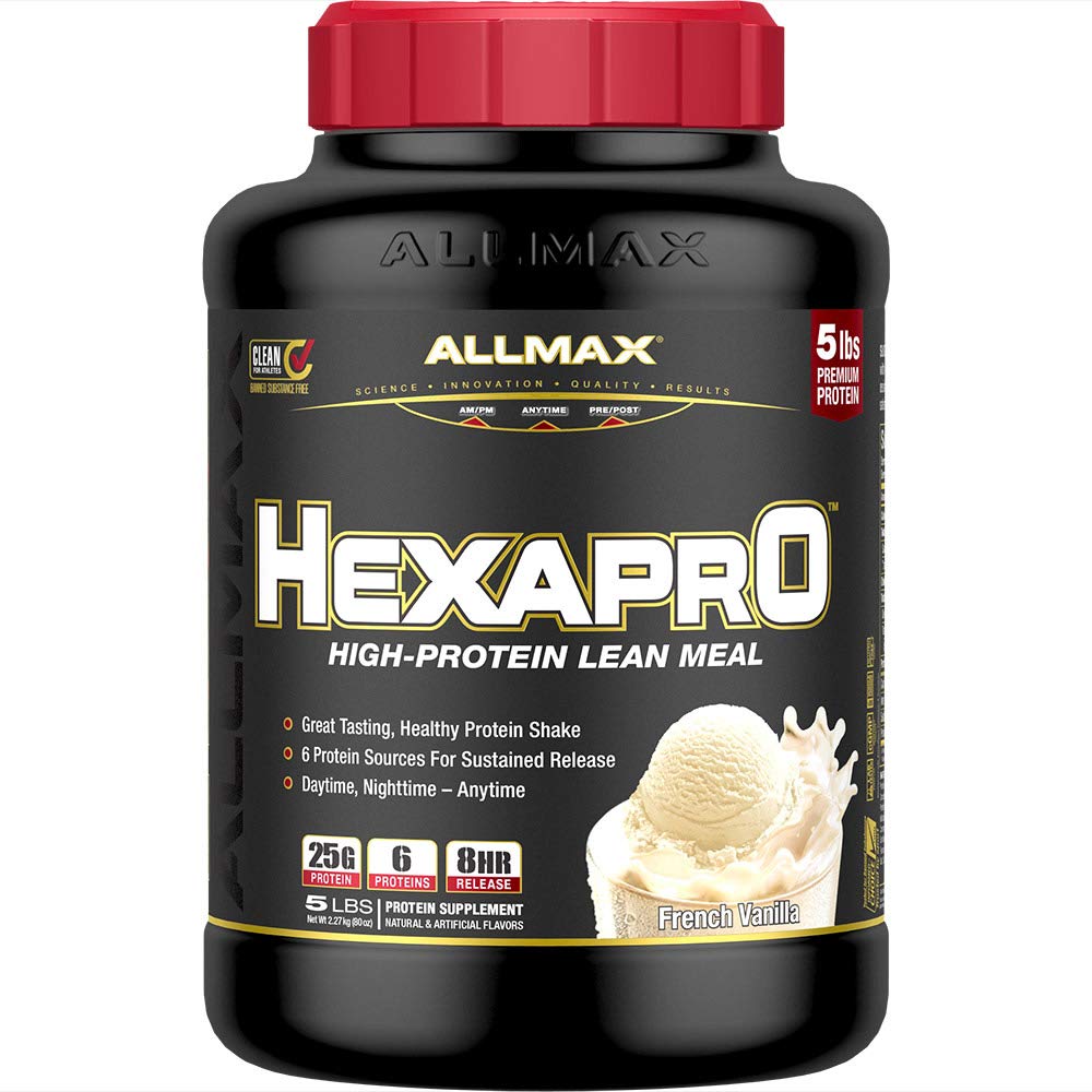 ALLMAX Nutrition HEXAPRO, Fransk Vanilla - 5 LB - 25 Bedste Protein Per Servering - 8-timers Vedvarende udgivelse - Zero Sugar - 52 Servering