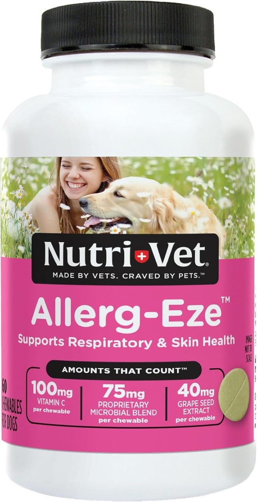 Nutri- Vet Allerg- Eze Chewables for Dogs, Antioxidants & Omega-3 Fedtsyrer, Allergi Relief supplement, Understøtter Hud, Coat & Respiratory Health, 60 Greve