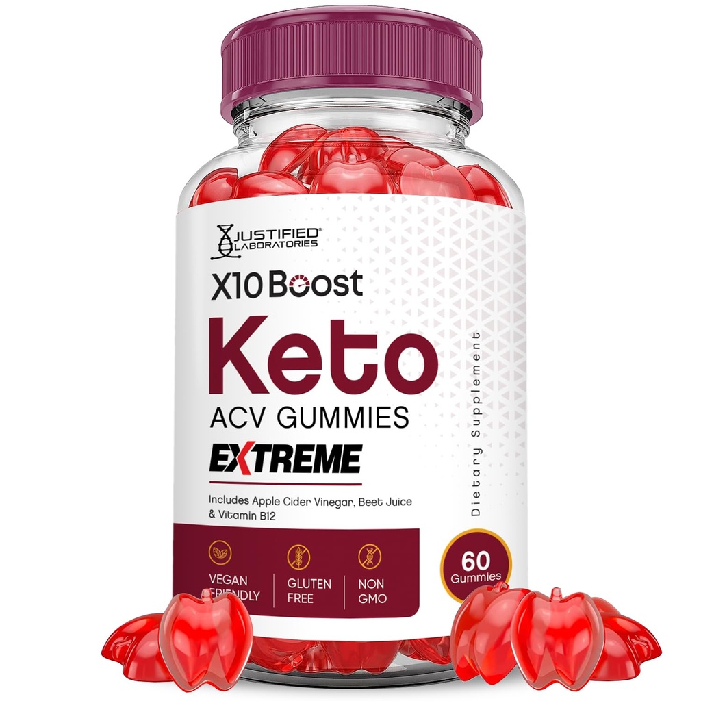 Justified Laboratories X10 Boost Keto ACV Gummies Extreme 2000MG X 10 Boost Keto Gummies Apple Cider Vinagar Formuleret med Pomegranate Beet Juice Powder B12 Vegan Non GMO 60 Gummys
