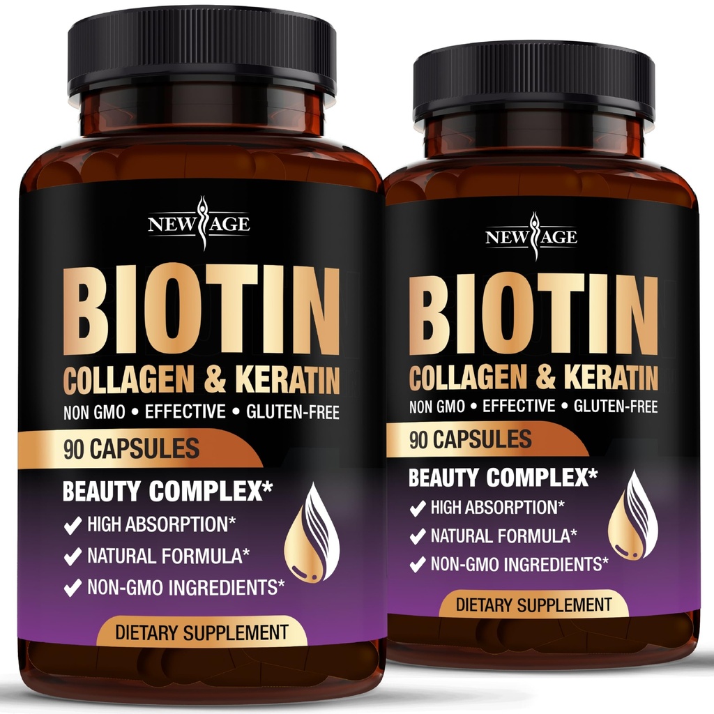 NY ALDER Biotin kollagen Keratin Hyaluronsyre - 50,000mcg hårvækst Vitaminer for mænd og kvinder, negle, hår, hudvitaminer og DHT Blocker med vitamin E folinsyre Pumpkin Seed MSM - 180 Tæl