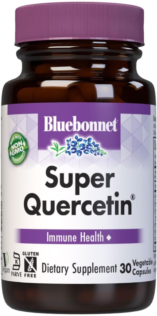 Bluebonnet Nutrition Super Quercetin Vegetabilske kapsler, C-vitamin Formel, Bedste for Sæson- og immunstøtte, Non GMO, Gluten Free, Soy Free, Milk Free, Kosher, 30 Vegetabilske kapsler
