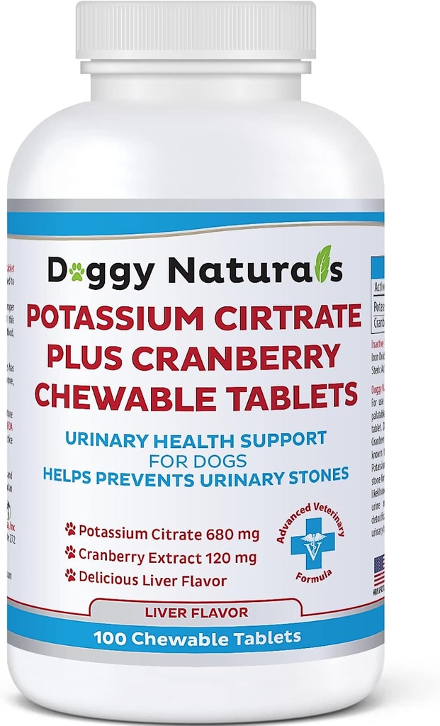 Kalium Citrate Plus Cranberry Supplement til hunde (100 tabletter) - Urinære Tract Support-Hjælper Deter Dannelse af Calcium Oxalate Stones - Deters Bregen & Nyre Stones (Lavet i USA)