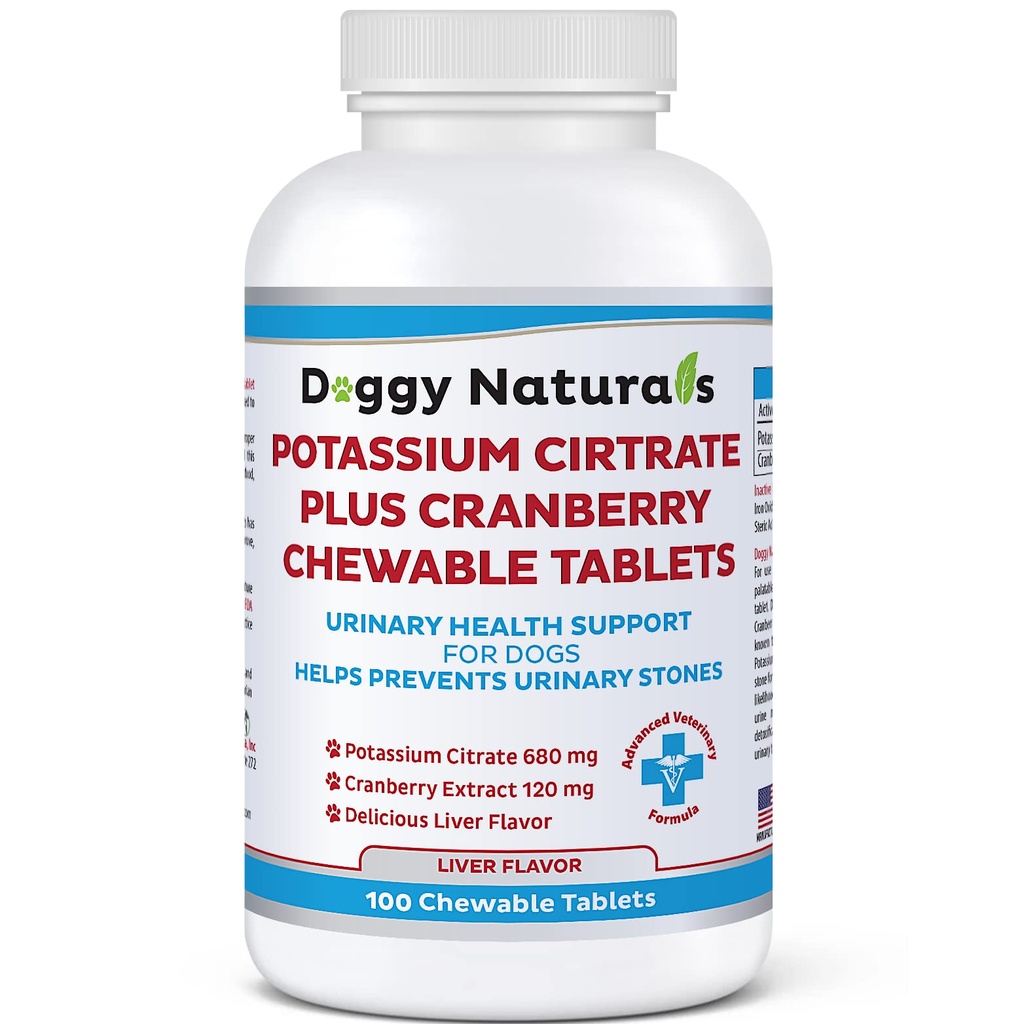 Kalium Citrate Plus Cranberry Supplement til hunde (100 tabletter) - Urinære Tract Support-Hjælper Deter Dannelse af Calcium Oxalate Stones - Deters Bregen & Nyre Stones (Lavet i USA)