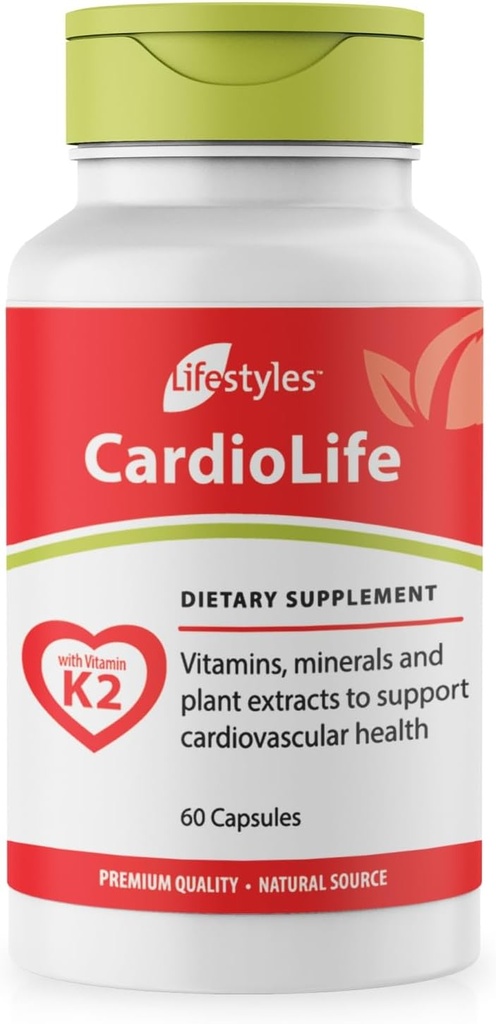 Lifestyles CardioLife Supplement - Urtehjerte Sundhedsstøtte med vitamin K2 (MK7), Folinsyre, Beetroot, Cayenne Extract & mere - Lavet i Canada - 60 kapsler (1)