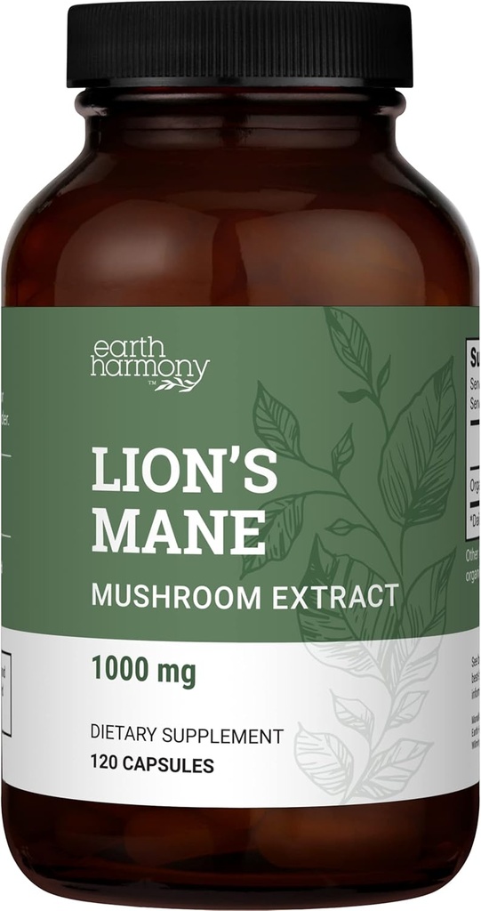 Organic Lions Mane Supplement (1000mg), 2-måneders Supply Lions Mane Mushroom Supplement Uddrag til støtte fokus, hukommelse (120 kapsler)
