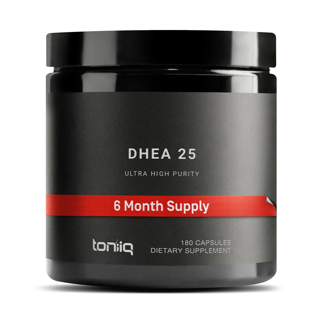 Toniiq Ultra High Strength DHEA 25mg Supplement for mænd - 99% + Meget renset og biotilgængelig mikroniseret DHEA tillæg for kvinder og mænd - DHEA 25 mg - 180 kapsler