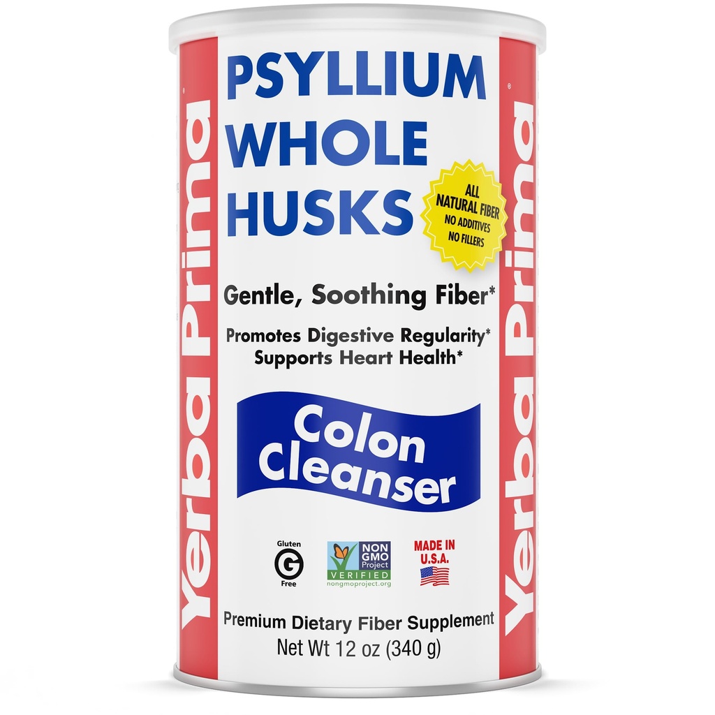 Yerba Prima Psyllium Husk, 12 Ounce - Whole Husk Fiber Supplement, Vegan, No Sugar or Kunstig Sweeteners, Non GMO, Gluten Free