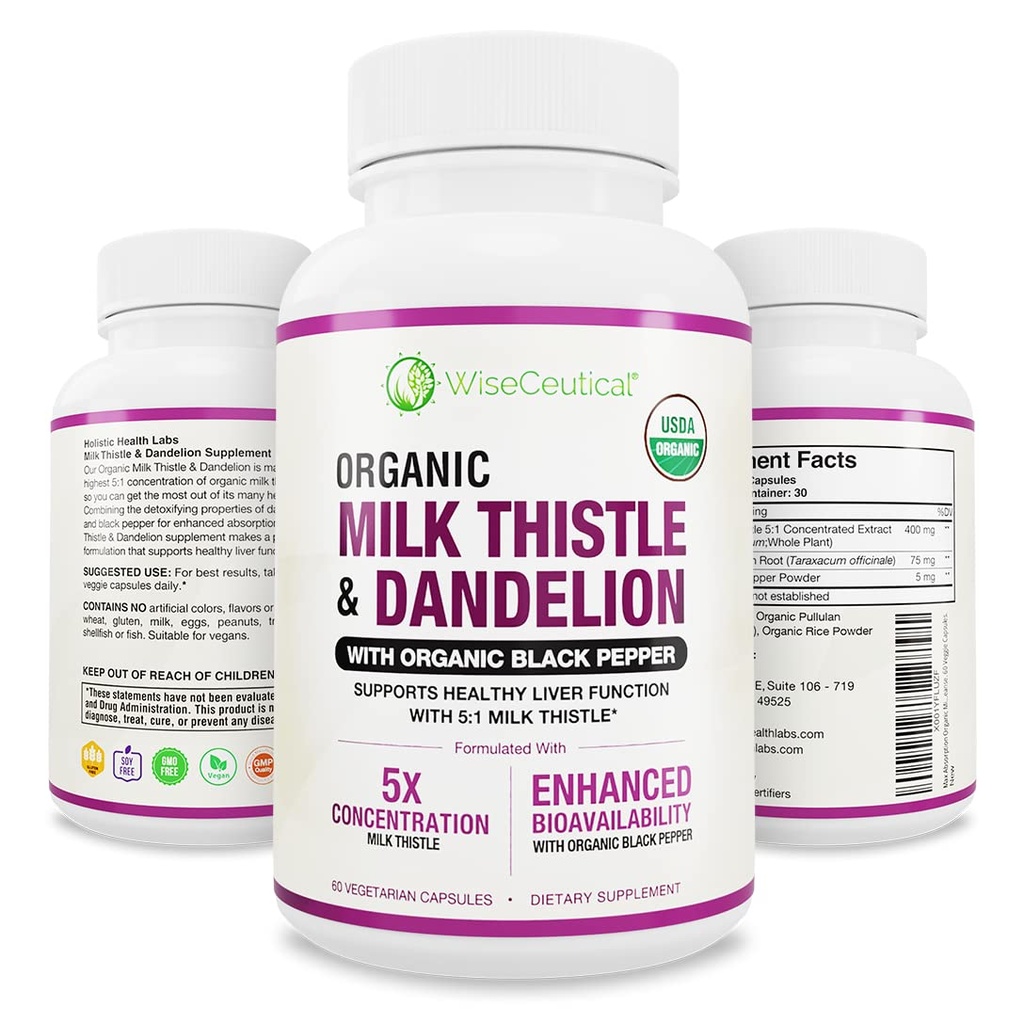 Max Absorption USDA Organic Milk Thistle Potent 5: 1 Koncentreret ekstrakt (2000mg styrke) & Organic Mælkebøtte Root Dex124; Silymarin Antioxidant Flavonoid Dex124; Leverstøtte Supplement (60 Tæl (pakke med 1))