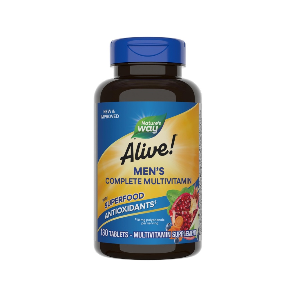 Naturen er i live! Mænds Complete Daily Multivitamin, Understøtter Energi Metabolisme & Muskelfunktion *, med B-Vitaminer, Gluten Free, 130 tabletter (Packaging May Vary)