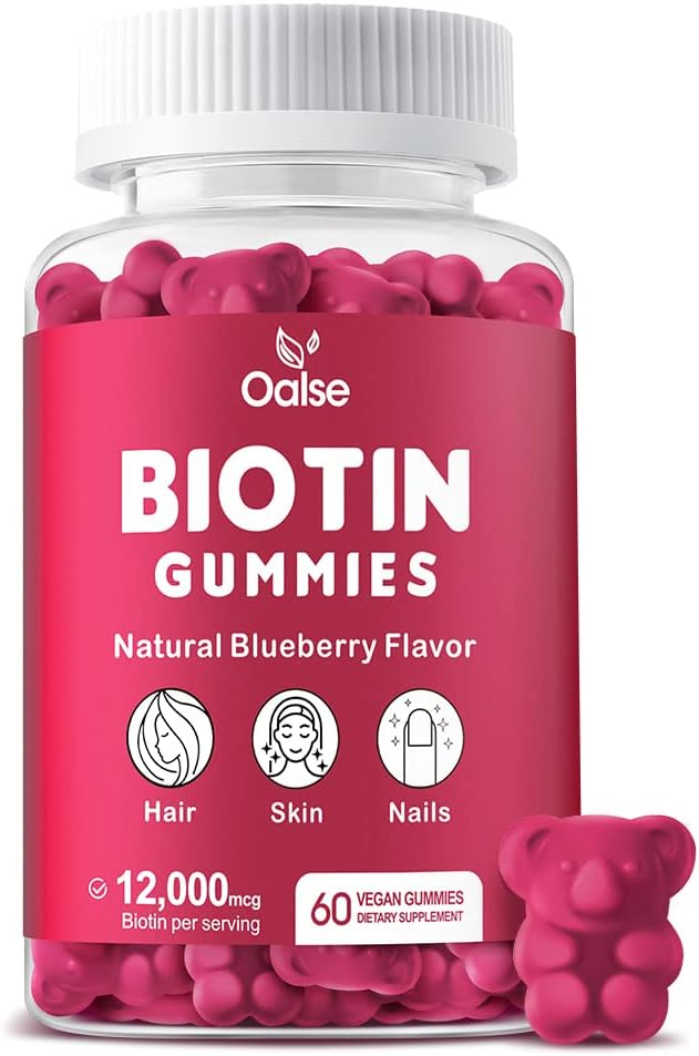 Biotin Gummies, Biotin supplement med chlorophyll, Black Seed Oil, Multivitaminer og zink støtte hår hud og negle sundhed for kvinder og mænd [60 Greve (pakke med 1)]