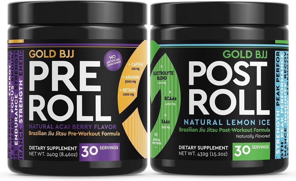 Guld BJJ PreRoll og PostRoll Jiu Jitsu Supplement Bundle