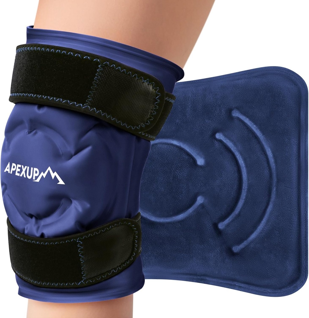 APEXUP Ice Pack til Knee Pain Relief, Stor Genanvendelig Wrap efter kirurgi, Fleksibel Gel Cold Pack til skader, Smerte Relief til ryg, skulder, albue, Ankle og ben (Navy Blue, L, 1PK)