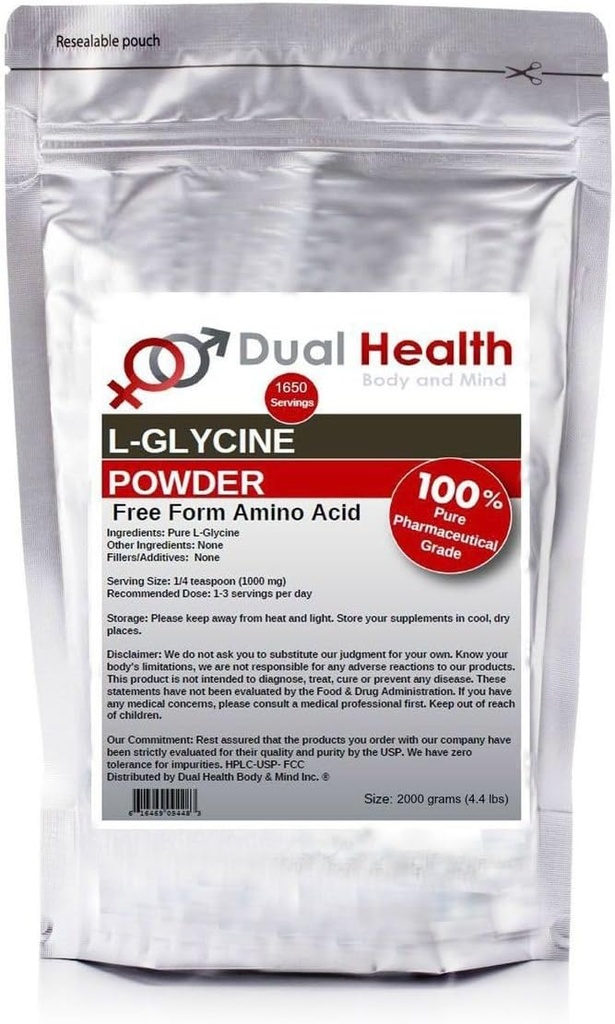 Glycine Powder (2000g / 2kg / 4.4 lbs) Pure Free Form Glycine Bulk Supplements, Sleep Amino Acid, Non-GMO, Gluten Free