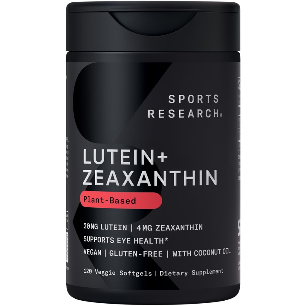Sport Research ® Lutein og Zeaxanthin Capsules - Eye Health Support Made with Lute- Gen ® and Organic Coconut Oil - Vegan Friendly & Non- GMO Verified - 120 Veggie Softgels
