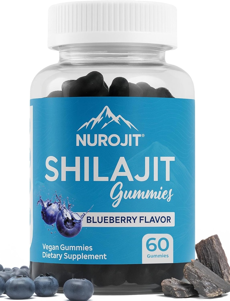 Shilajit Gummies, Blueberry Flavor, Himalayan Extract, Lab Testet, Non-GMO, Gluten Free, Vegan Friendly, Mess- Free Alternative to Resin, Simple Addition to Daily Routine, 60 Vegan Gummies