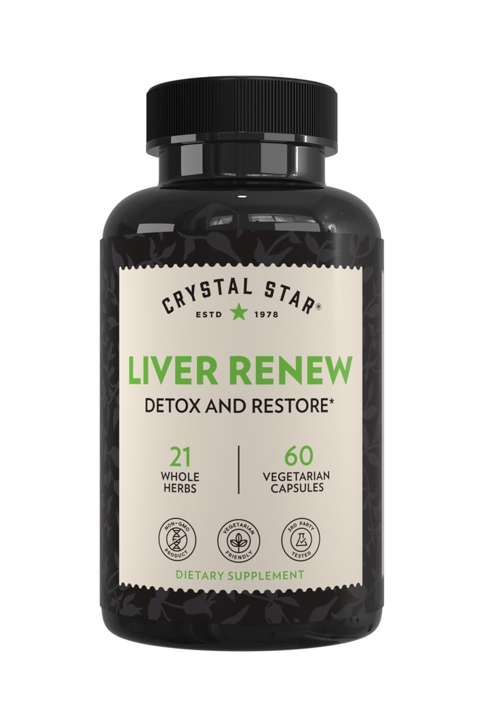 Crystal Star Lever Renew, 60 kapsler, urte lever rense supplement, der understøtter normal leverfunktion & fremmer toksin frigivelse - mælk tidsel, ikke-GMO