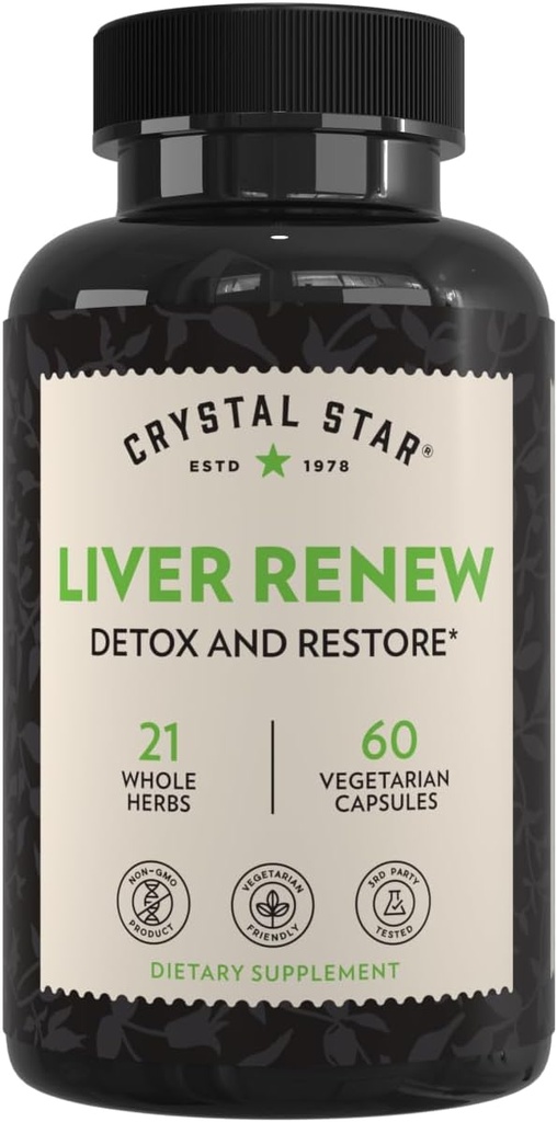 Crystal Star Lever Renew, 60 kapsler, urte lever rense supplement, der understøtter normal leverfunktion & fremmer toksin frigivelse - mælk tidsel, ikke-GMO