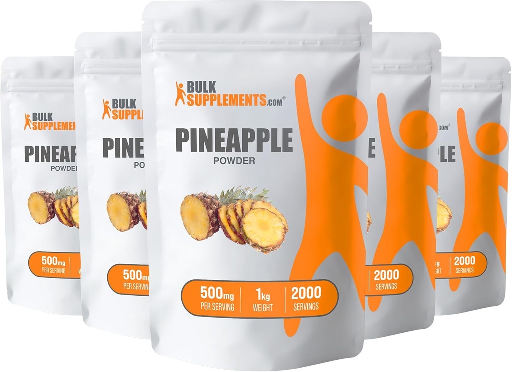 BulkSupplements.com Pineapple Powder - Pineapple Fruit Powder, for Flavoring & Smoothies - Unsweetened & Gluten Free, 500mg per Serving, 5g (11 lbs) (Pack of 5)