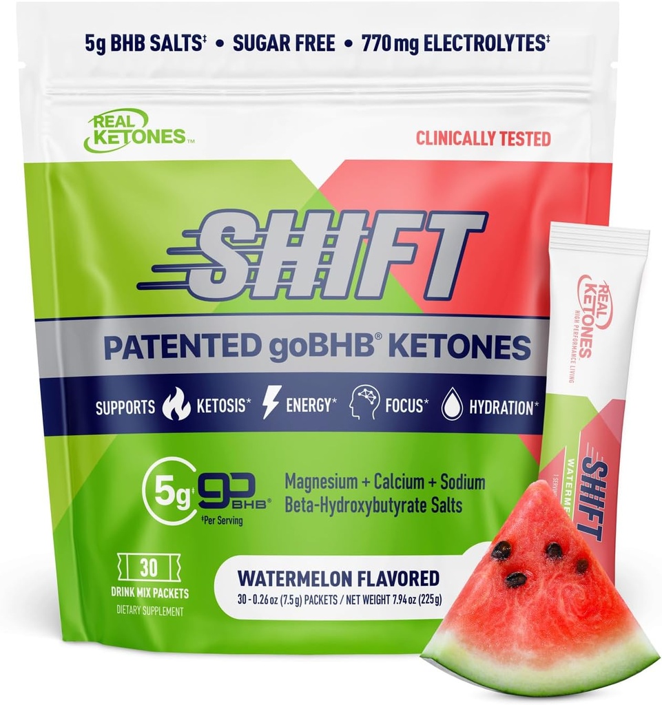 Real Ketones BHB Exogenous Ketones Drink Mix Packets Keto Electrolytes Powder Packets No Sugar with 4 Main Fasting Electrolytes Plus Hydrating Patented Keto BHB - 30 Count Watermelon