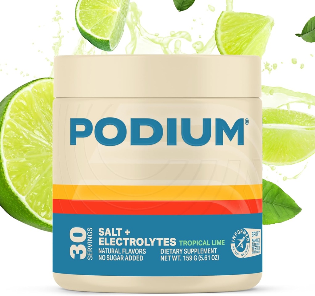 Podium Nutrition Training Salt + Electrolytes Powder, Tropical Lime, Post Workout Hydration & Muscle Recovery Support, Electrolyte Drink, Magnesium, Kalium, Calcium, Natriumsalte, 30 Servering