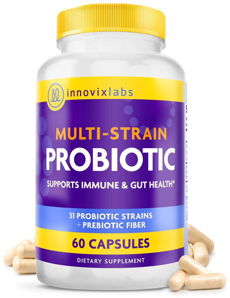 InnovixLabs Multi Strain Probiotika til kvinder og mænd - Probiotisk tillæg - 50 milliarder CFU - Gut Health, immunforsvar, fordøjelse, Lactobacillus Acidophilus, Prebiotika og Probiotika, 60 kapsler