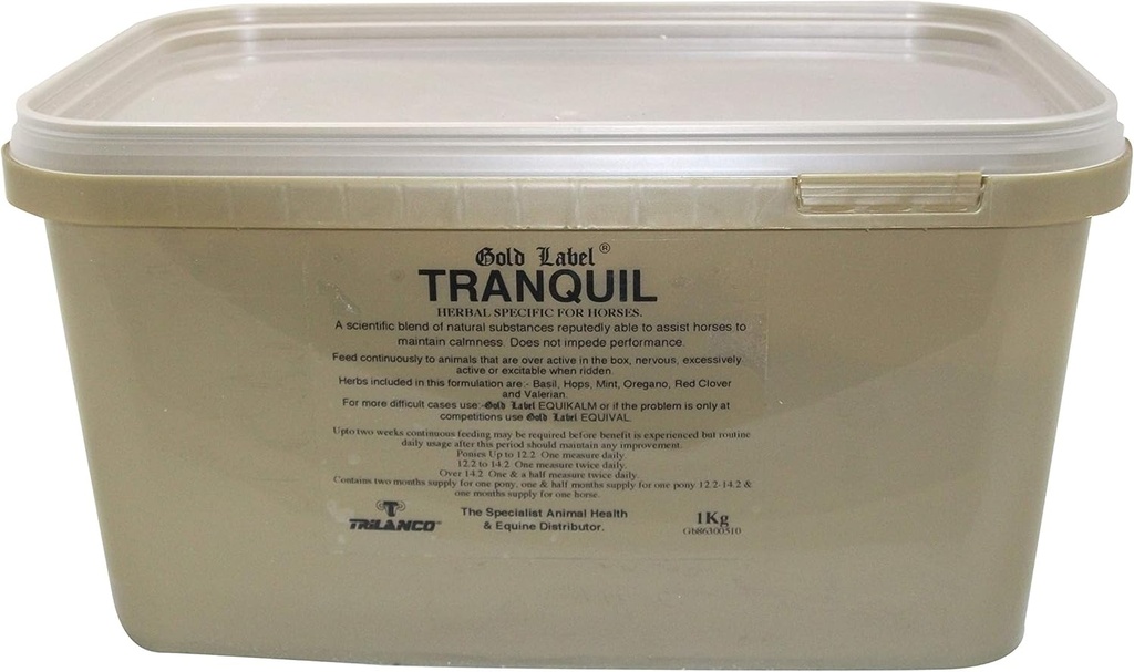Tranquil, Horse Supplement, Guld Label, Calms Nervøse Heste, 1KG