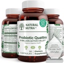 Naturlig Nutra Probiotisk Quattro - Avanceret Probiotisk supplement med 4 kraftfulde Strops herunder Lactobacillus Acidophilus, Bifidus - Understøtter fordøjelse og immunforsvar - 50 Vegetariske kapsler