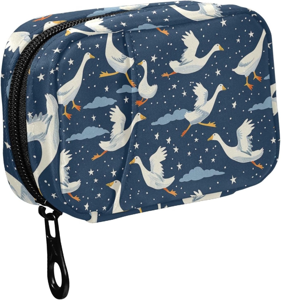 Fustylead Funny Geese Flying i Nightsky og stjerner rejse pill Organizer taske med lynlås lille pill Box 7 dag pill sag for Purse Storage Weekly Vitamin Medicin supplement