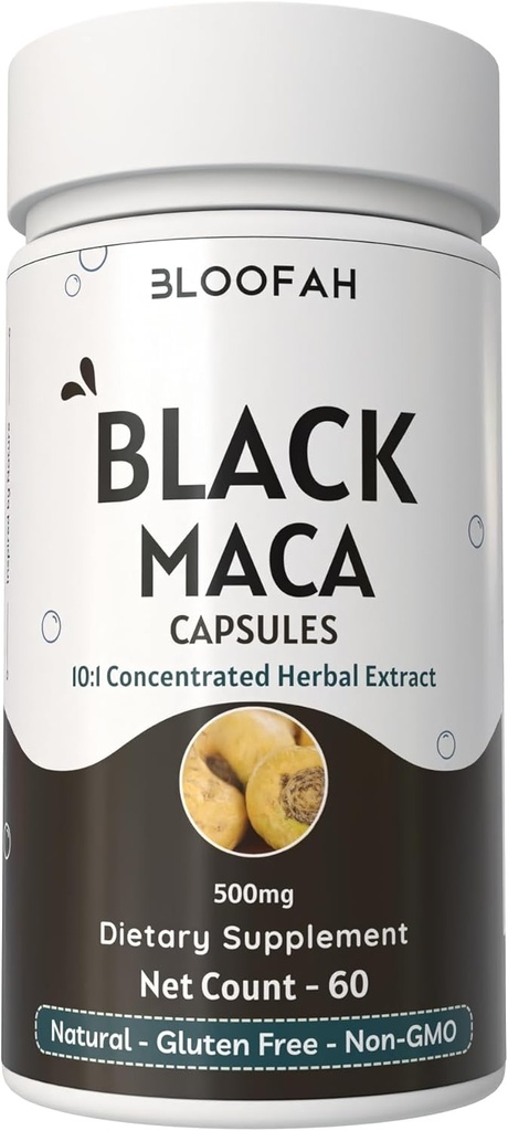Black Maca Capsules 500mg stålet 124; 10: 1 Extract Powder stålet 124; Koncentreret urtetilskud 124; Non- GMO, Gluten- fri, Maca Root ekstrakt stålet 124; Premium urteernæring (60 Greve (pakke med 1))