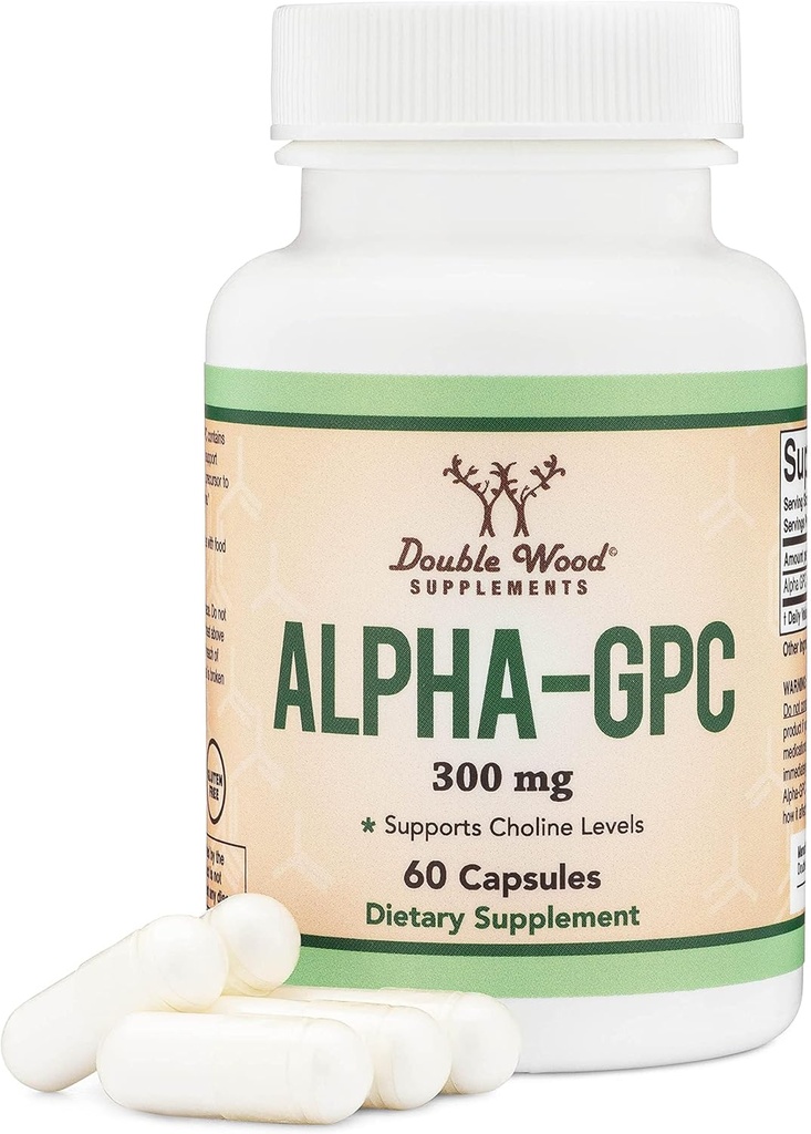 Alpha GPC Cholin Brain Supplement for Acetylcholin (60 greve, 600mg Servering) Advanced Memory Formel, Focus og Brain Support, Focus Supplement (fremstillet i USA) af Double Wood